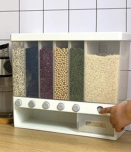 6-in-1 Wall Mounted Food Dispenser ? Airtight Dry Food Storage Container for Kitchen | Multi-Section Cereal, Rice & Grain Organizer